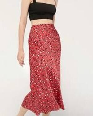 Urban Outfitters Satin Midi Skirt Red Cheetah Print Slip-On Women’s S